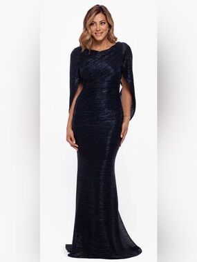 Betsy and Adam’s "ELAINE" METALLIC CRINKLE LONG DRESS Sz 14